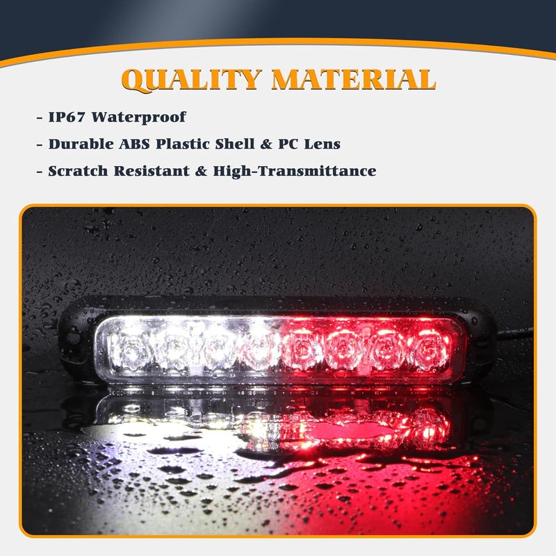 V-SEK 8PCS 96 LED Red White Strobe Lights Kit Sync Feature Ultra Slim Emergency Hazard Warning Flashing Caution Surface Mount for Construction Trucks Vehicles ATV RV Cars Waterproof - Image 3